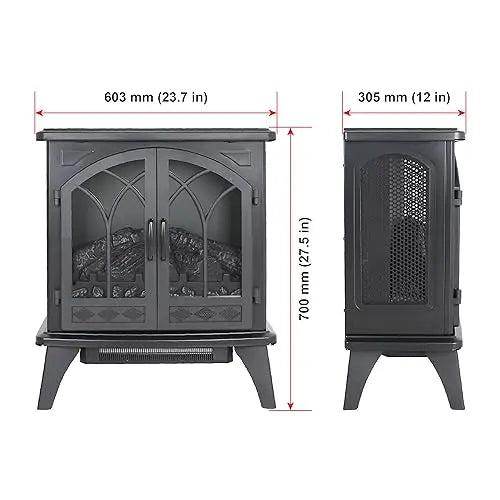 21 inchThree-Sided Freestanding Electric Fireplace Stove Heater with 3D Flame Effect with Remote Control (21 INCH-G) QIHAI