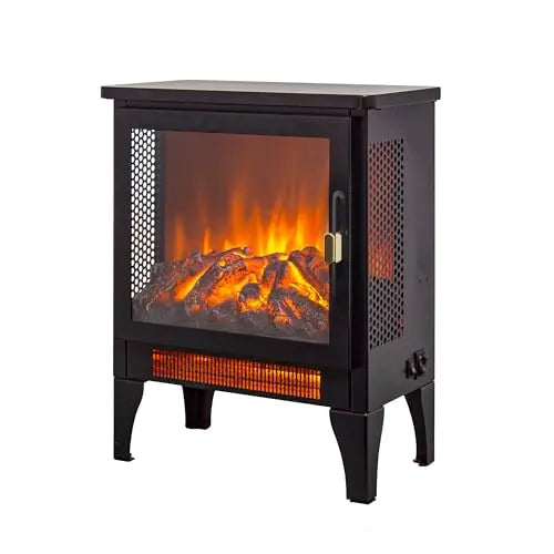 21 inchThree-Sided Freestanding Electric Fireplace Stove Heater with 3D Flame Effect with Remote Control (21 INCH-G) QIHAI