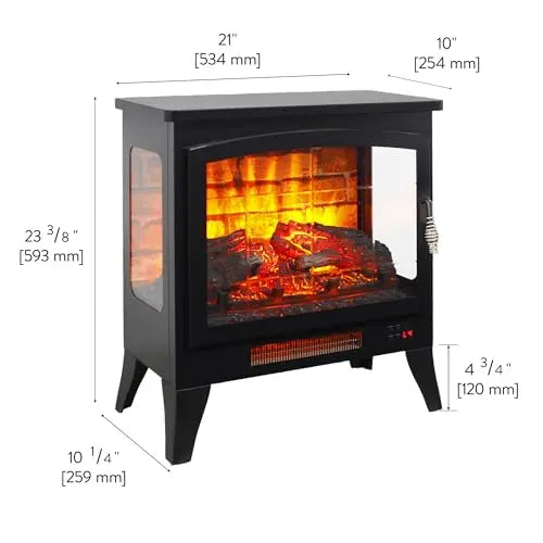 21 inchThree-Sided Freestanding Electric Fireplace Stove Heater with 3D Flame Effect with Remote Control (21 INCH-G) QIHAI