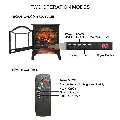 21 inchThree-Sided Freestanding Electric Fireplace Stove Heater with 3D Flame Effect with Remote Control (21 INCH-G) QIHAI