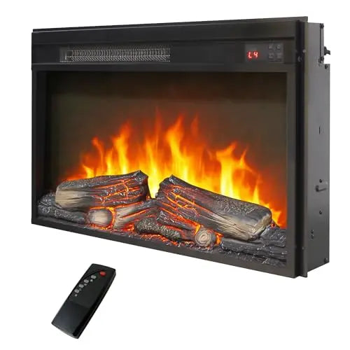 26 Inch Electric Fireplace Insert, Ultra Thin Heater with Log Set & Realistic Flame, Remote Control with Timer, Overheating Protection (26 inch) QIHAI