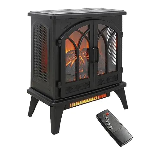 21 inchThree-Sided Freestanding Electric Fireplace Stove Heater with 3D Flame Effect with Remote Control (21 INCH-G) QIHAI