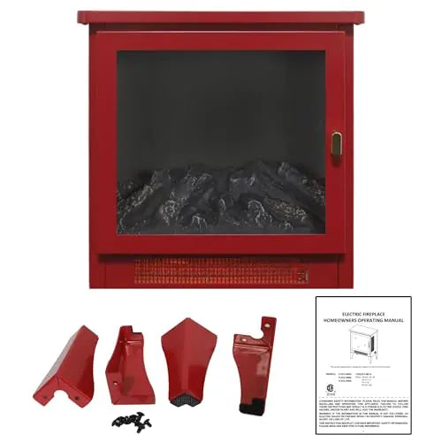 21 inchThree-Sided Freestanding Electric Fireplace Stove Heater with 3D Flame Effect with Remote Control (21 INCH-G) QIHAI