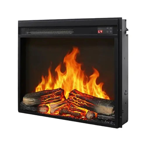 26 Inch Electric Fireplace Insert, Ultra Thin Heater with Log Set & Realistic Flame, Remote Control with Timer, Overheating Protection (26 inch) QIHAI