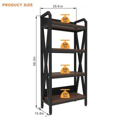 QIHAI 56.30'' Bakers Rack 4-Level Storage Shelves Metal and Wooden Kitchen Shelves, Kitchen Organizers and Storage, for Garage, Pantry, Bathroom, Closet (4-Tier 56.3" H x 33.5" W x 15.8" D) QIHAI