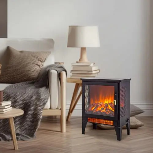21 inchThree-Sided Freestanding Electric Fireplace Stove Heater with 3D Flame Effect with Remote Control (21 INCH-G) QIHAI