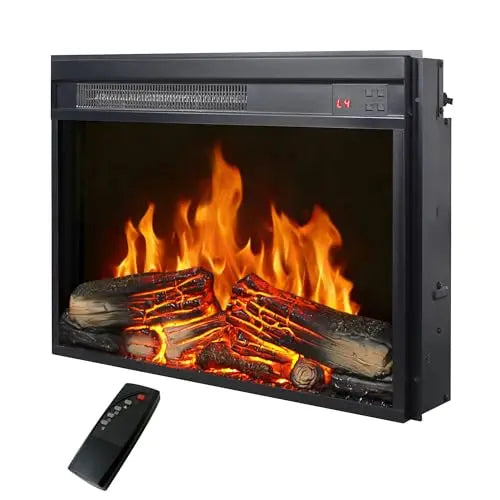 26 Inch Electric Fireplace Insert, Ultra Thin Heater with Log Set & Realistic Flame, Remote Control with Timer, Overheating Protection (26 inch) QIHAI