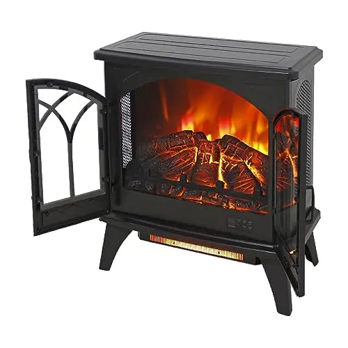 21 inchThree-Sided Freestanding Electric Fireplace Stove Heater with 3D Flame Effect with Remote Control (21 INCH-G) QIHAI