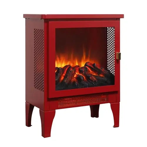 21 inchThree-Sided Freestanding Electric Fireplace Stove Heater with 3D Flame Effect with Remote Control (21 INCH-G) QIHAI
