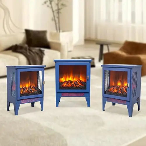21 inchThree-Sided Freestanding Electric Fireplace Stove Heater with 3D Flame Effect with Remote Control (21 INCH-G) QIHAI