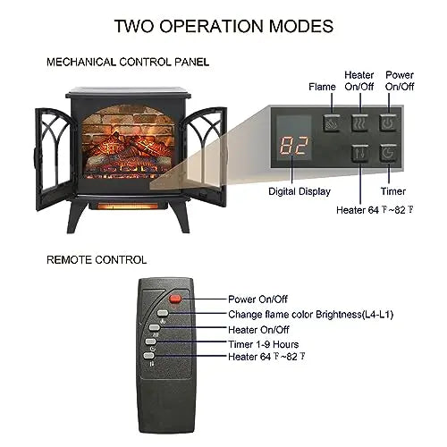 21 inchThree-Sided Freestanding Electric Fireplace Stove Heater with 3D Flame Effect with Remote Control (21 INCH-G) QIHAI