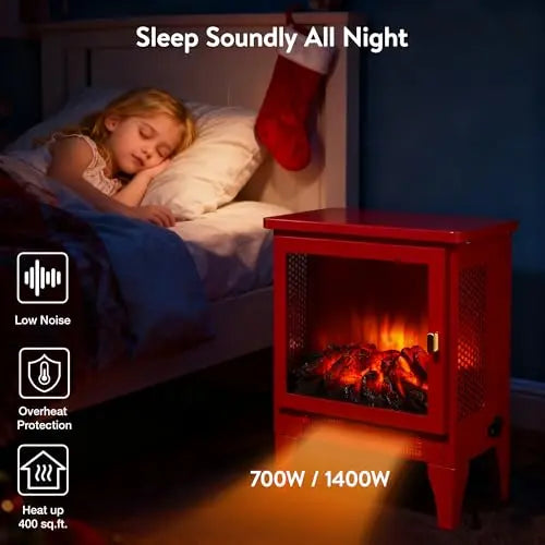 21 inchThree-Sided Freestanding Electric Fireplace Stove Heater with 3D Flame Effect with Remote Control (21 INCH-G) QIHAI