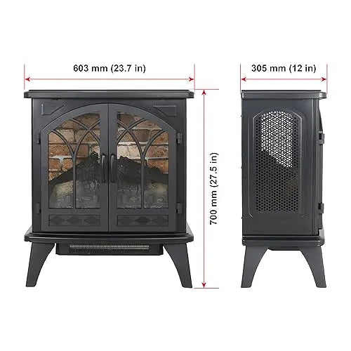 21 inchThree-Sided Freestanding Electric Fireplace Stove Heater with 3D Flame Effect with Remote Control (21 INCH-G) QIHAI