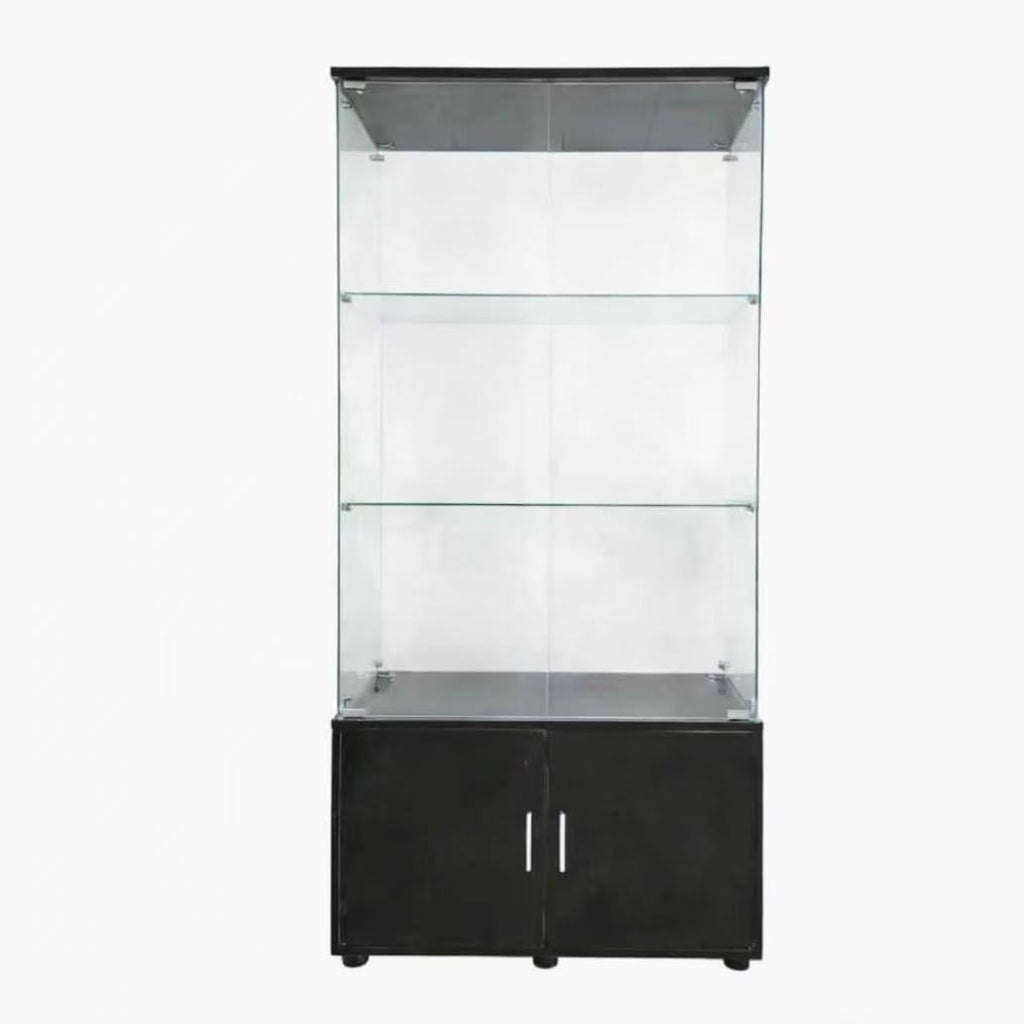 4-Tier Display Cabinet,Display Case with Glass Doors,Wine Cabinet with Lights, Storage Cabinets with 3 Shelves & 2 Drawers for Living Room,Dining (White)