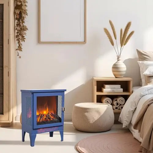 21 inchThree-Sided Freestanding Electric Fireplace Stove Heater with 3D Flame Effect with Remote Control (21 INCH-G) QIHAI