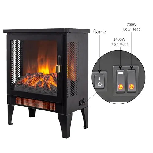 21 inchThree-Sided Freestanding Electric Fireplace Stove Heater with 3D Flame Effect with Remote Control (21 INCH-G) QIHAI
