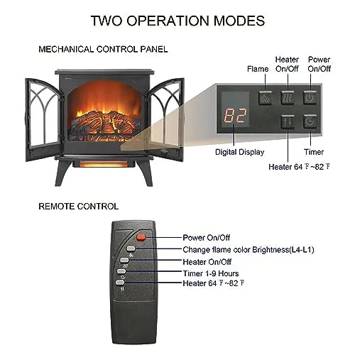 21 inchThree-Sided Freestanding Electric Fireplace Stove Heater with 3D Flame Effect with Remote Control (21 INCH-G) QIHAI