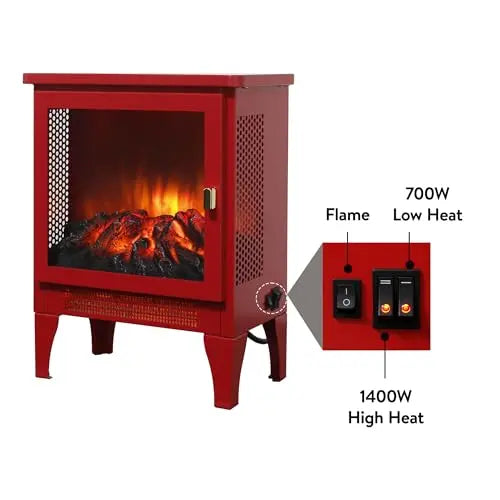 21 inchThree-Sided Freestanding Electric Fireplace Stove Heater with 3D Flame Effect with Remote Control (21 INCH-G) QIHAI