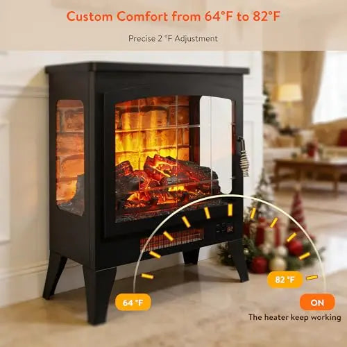 21 inchThree-Sided Freestanding Electric Fireplace Stove Heater with 3D Flame Effect with Remote Control (21 INCH-G) QIHAI