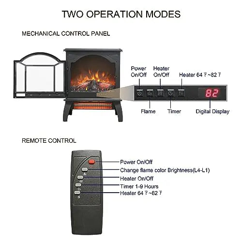21 inchThree-Sided Freestanding Electric Fireplace Stove Heater with 3D Flame Effect with Remote Control (21 INCH-G) QIHAI