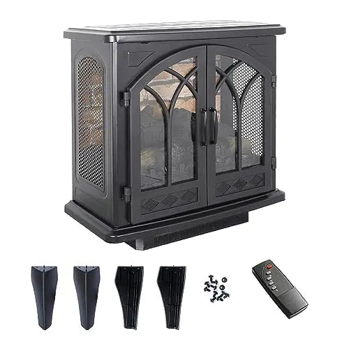 21 inchThree-Sided Freestanding Electric Fireplace Stove Heater with 3D Flame Effect with Remote Control (21 INCH-G) QIHAI