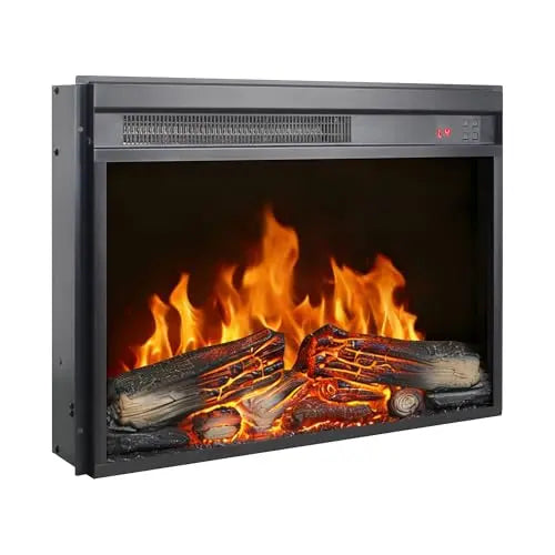26 Inch Electric Fireplace Insert, Ultra Thin Heater with Log Set & Realistic Flame, Remote Control with Timer, Overheating Protection (26 inch) QIHAI