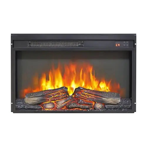 26 Inch Electric Fireplace Insert, Ultra Thin Heater with Log Set & Realistic Flame, Remote Control with Timer, Overheating Protection (26 inch) QIHAI