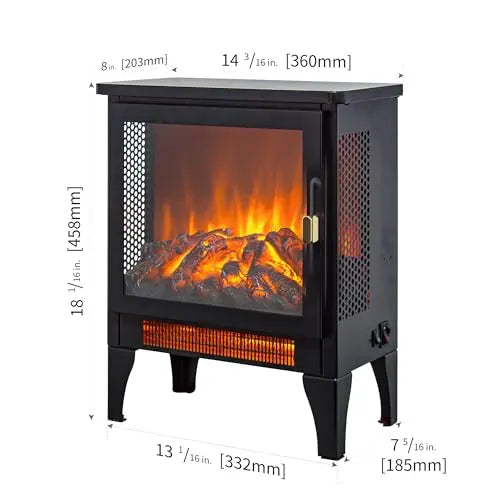 21 inchThree-Sided Freestanding Electric Fireplace Stove Heater with 3D Flame Effect with Remote Control (21 INCH-G) QIHAI
