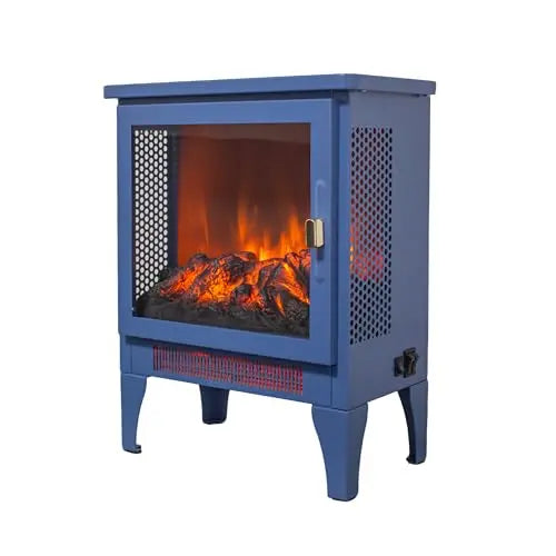 21 inchThree-Sided Freestanding Electric Fireplace Stove Heater with 3D Flame Effect with Remote Control (21 INCH-G) QIHAI