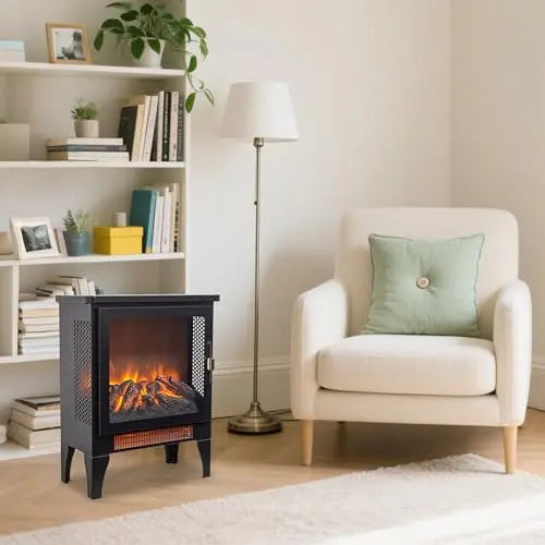 21 inchThree-Sided Freestanding Electric Fireplace Stove Heater with 3D Flame Effect with Remote Control (21 INCH-G) QIHAI