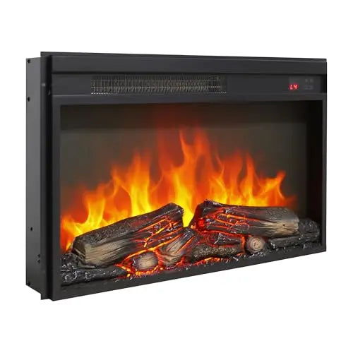 26 Inch Electric Fireplace Insert, Ultra Thin Heater with Log Set & Realistic Flame, Remote Control with Timer, Overheating Protection (26 inch) QIHAI