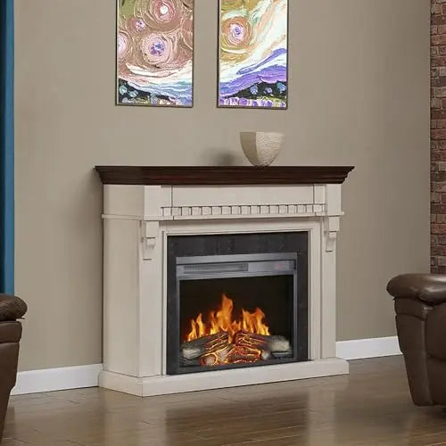 26 Inch Electric Fireplace Insert, Ultra Thin Heater with Log Set & Realistic Flame, Remote Control with Timer, Overheating Protection (26 inch) QIHAI