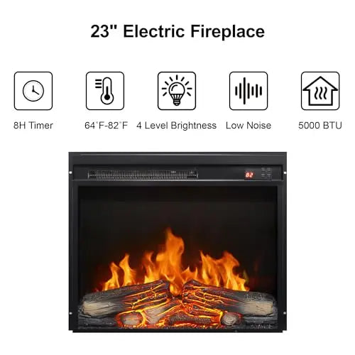 26 Inch Electric Fireplace Insert, Ultra Thin Heater with Log Set & Realistic Flame, Remote Control with Timer, Overheating Protection (26 inch) QIHAI