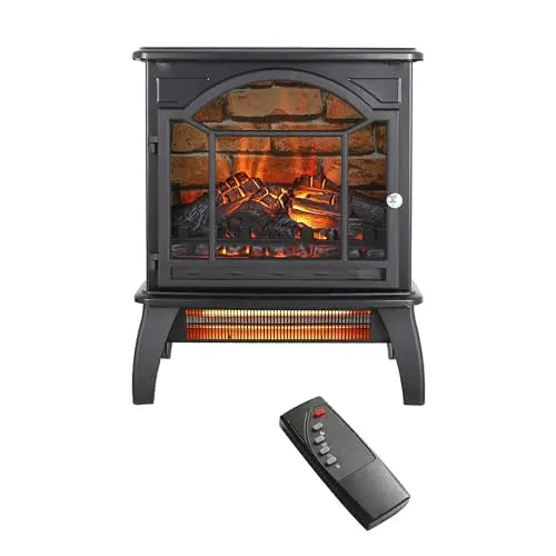 21 inchThree-Sided Freestanding Electric Fireplace Stove Heater with 3D Flame Effect with Remote Control (21 INCH-G) QIHAI
