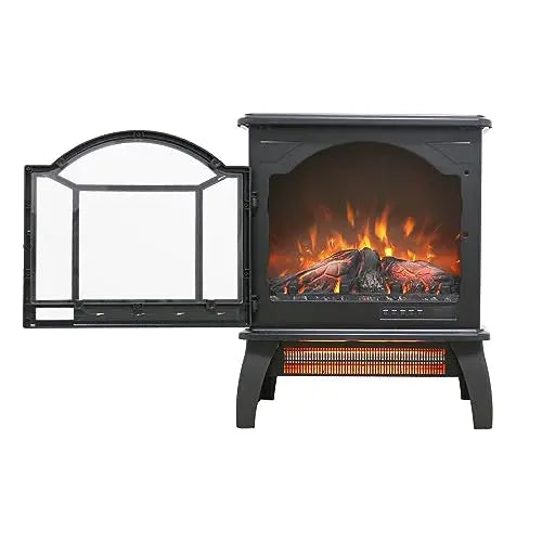 21 inchThree-Sided Freestanding Electric Fireplace Stove Heater with 3D Flame Effect with Remote Control (21 INCH-G) QIHAI