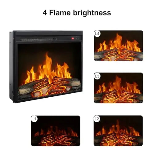 26 Inch Electric Fireplace Insert, Ultra Thin Heater with Log Set & Realistic Flame, Remote Control with Timer, Overheating Protection (26 inch) QIHAI