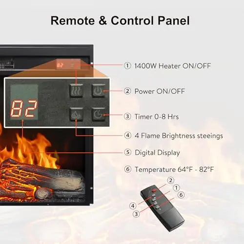 26 Inch Electric Fireplace Insert, Ultra Thin Heater with Log Set & Realistic Flame, Remote Control with Timer, Overheating Protection (26 inch) QIHAI