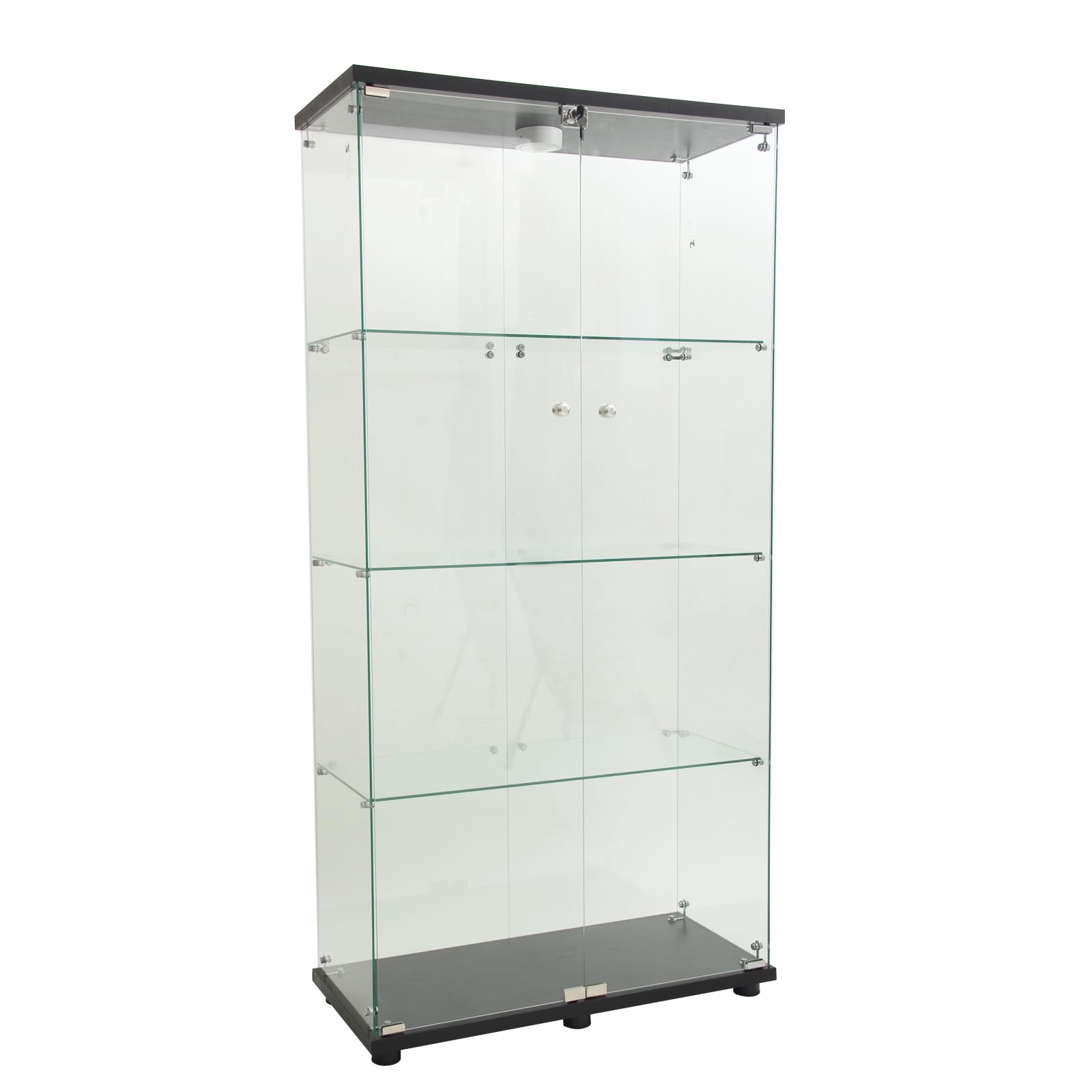 Glass Display Cabinet 4 Shelves with Door, Easy to Install, Solid Tempered Glass, Floor Standing Curio Bookshelf for Living Room,White