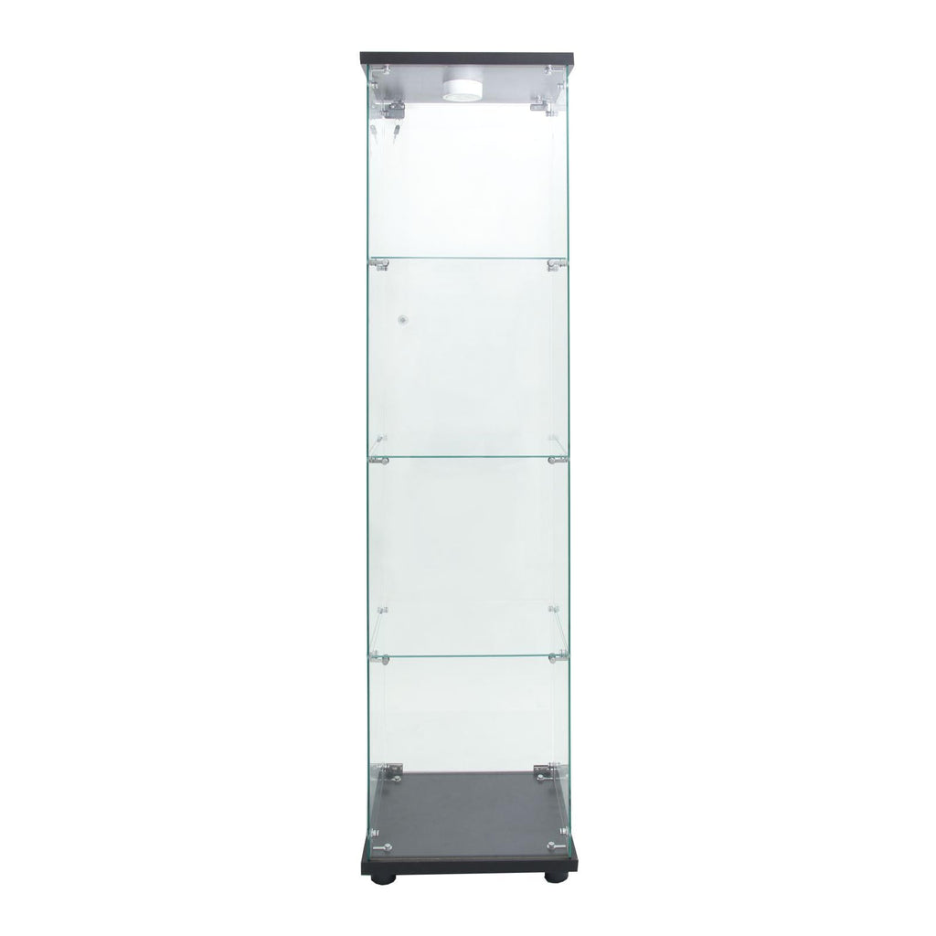 Glass Display Cabinet 4 Shelves with Door, Easy to Install, Solid Tempered Glass, Floor Standing Curio Bookshelf for Living Room,White