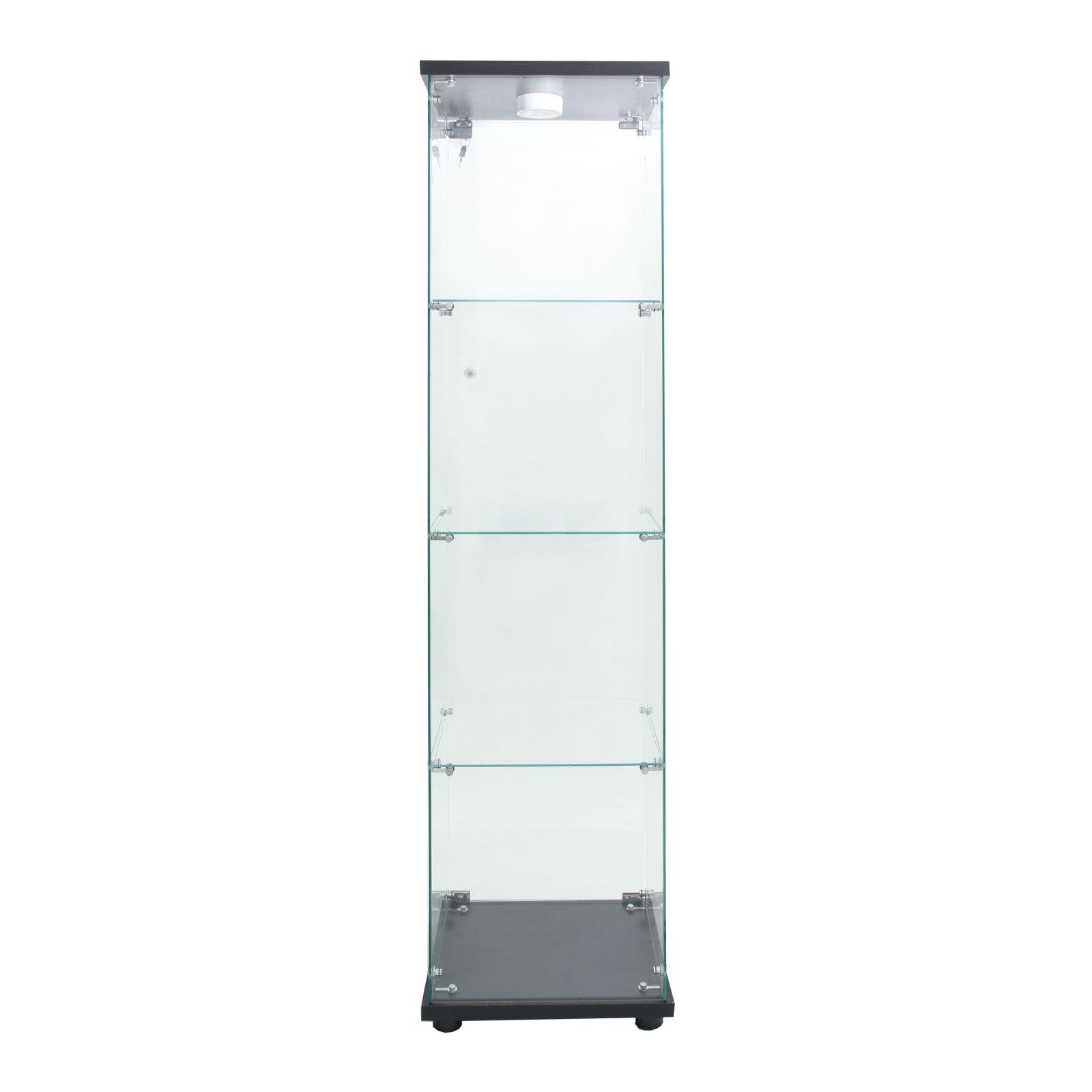 Glass Display Cabinet 4 Shelves with Door, Easy to Install, Solid Tempered Glass, Floor Standing Curio Bookshelf for Living Room,White