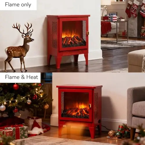 21 inchThree-Sided Freestanding Electric Fireplace Stove Heater with 3D Flame Effect with Remote Control (21 INCH-G) QIHAI