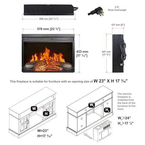 26 Inch Electric Fireplace Insert, Ultra Thin Heater with Log Set & Realistic Flame, Remote Control with Timer, Overheating Protection (26 inch) QIHAI