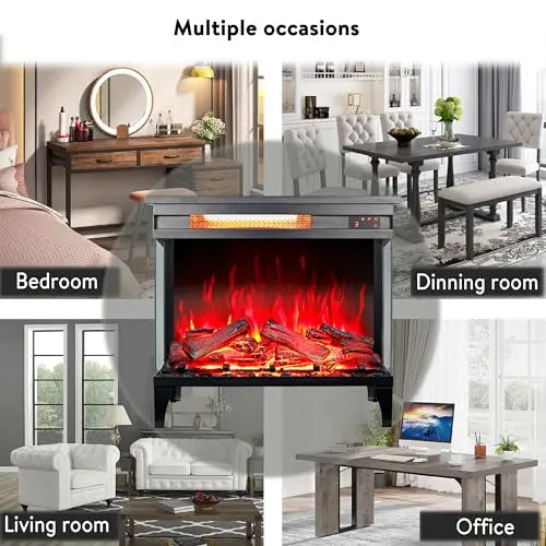 21 inchThree-Sided Freestanding Electric Fireplace Stove Heater with 3D Flame Effect with Remote Control (21 INCH-G) QIHAI