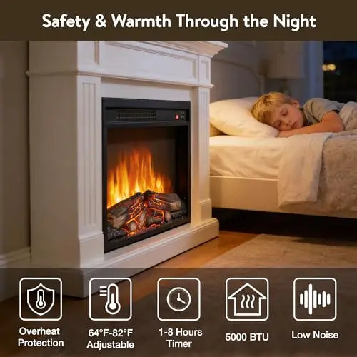 26 Inch Electric Fireplace Insert, Ultra Thin Heater with Log Set & Realistic Flame, Remote Control with Timer, Overheating Protection (26 inch) QIHAI