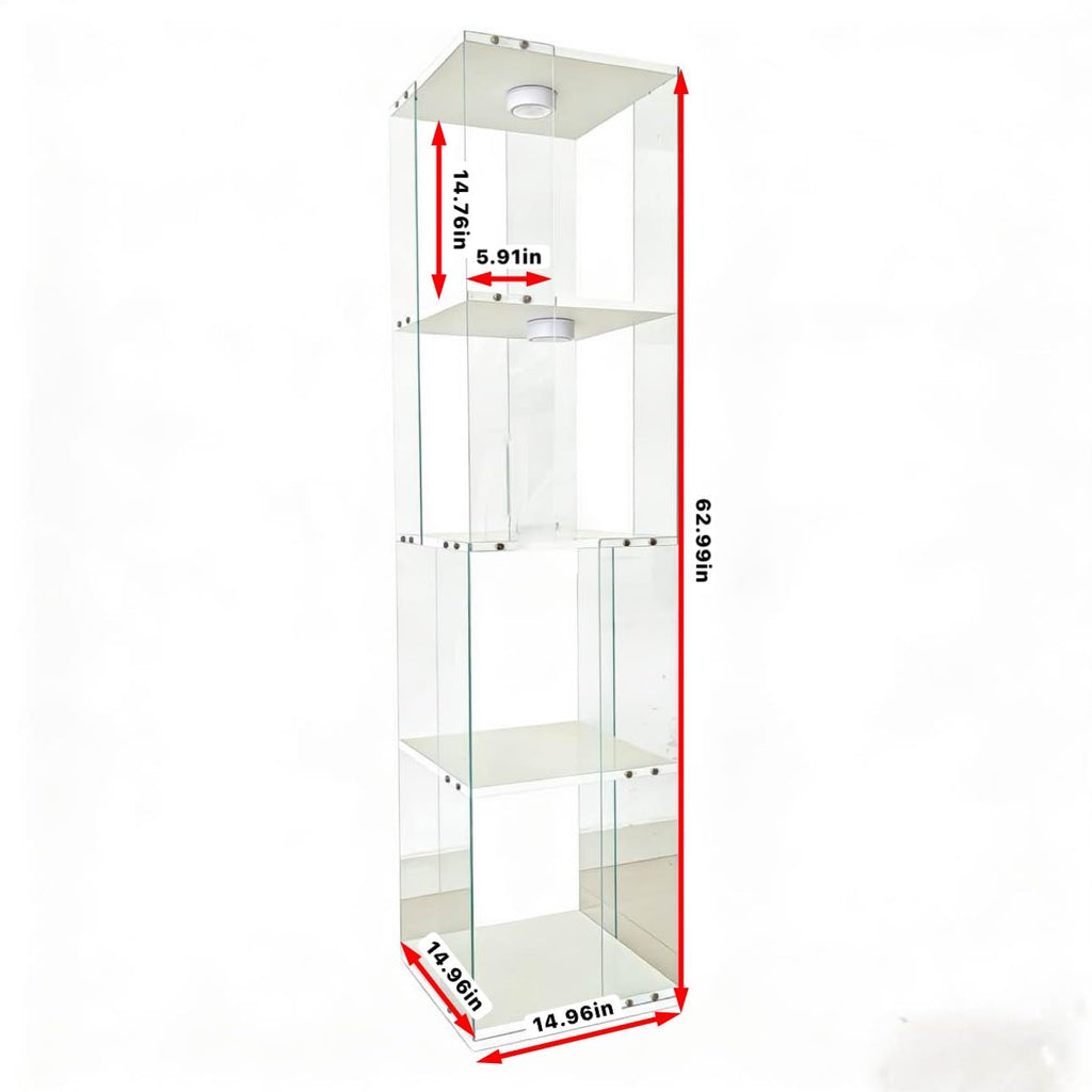 Tempered Glass Display Cabinet with Doors, Curio Cabinet with Lights,Rotatable 4 Tier Glass Display Case for Living Room,Dining Room,Corridor,Office (White, 4-Tier)