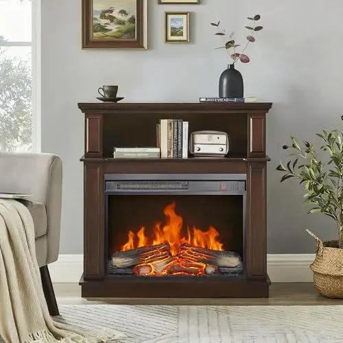 26 Inch Electric Fireplace Insert, Ultra Thin Heater with Log Set & Realistic Flame, Remote Control with Timer, Overheating Protection (26 inch) QIHAI