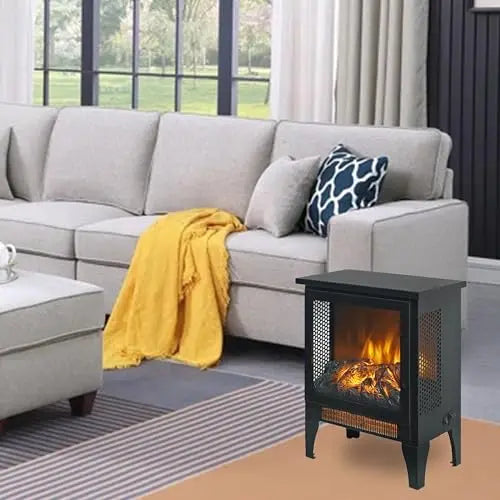 21 inchThree-Sided Freestanding Electric Fireplace Stove Heater with 3D Flame Effect with Remote Control (21 INCH-G) QIHAI