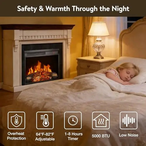 26 Inch Electric Fireplace Insert, Ultra Thin Heater with Log Set & Realistic Flame, Remote Control with Timer, Overheating Protection (26 inch) QIHAI