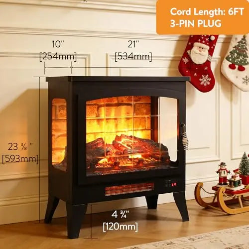 21 inchThree-Sided Freestanding Electric Fireplace Stove Heater with 3D Flame Effect with Remote Control (21 INCH-G) QIHAI