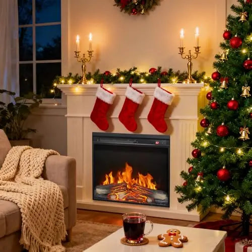 26 Inch Electric Fireplace Insert, Ultra Thin Heater with Log Set & Realistic Flame, Remote Control with Timer, Overheating Protection (26 inch) QIHAI